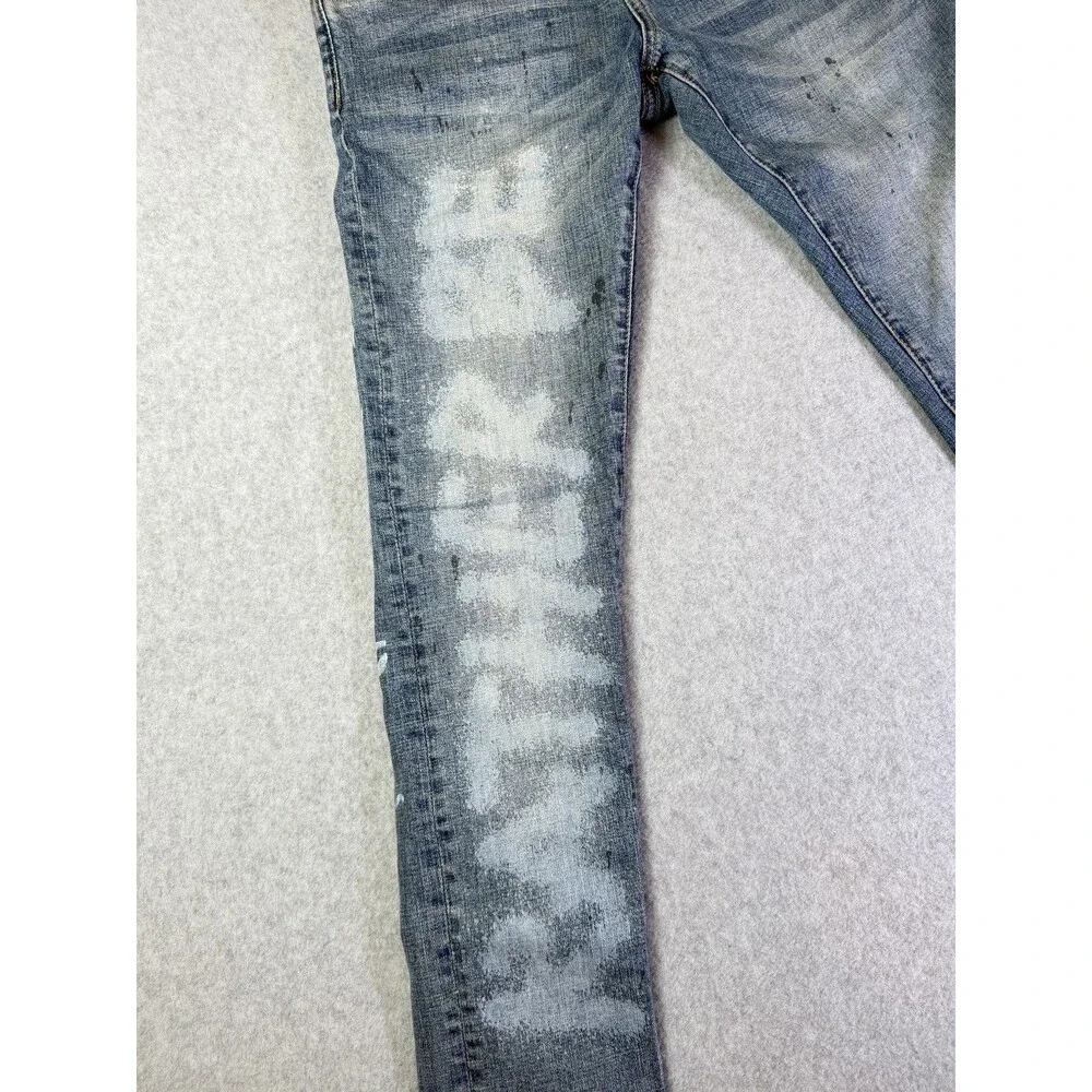 DEAD THAN COOL Youth Slim Fit Jeans Light Wash Painted Distressed Denim Size 28